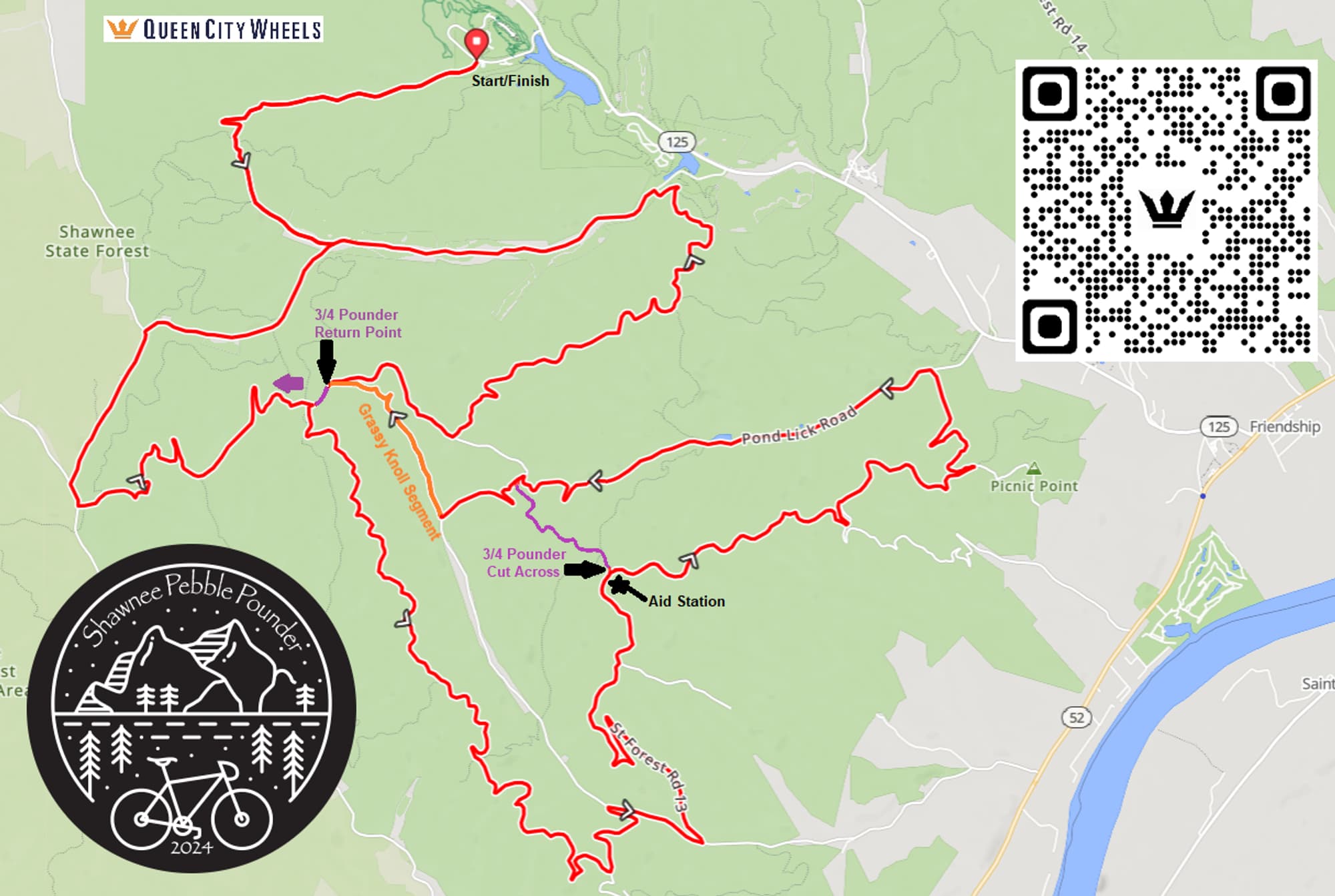 Shawnee Pebble Pounder - Gravel Race & Adventure Ride course map