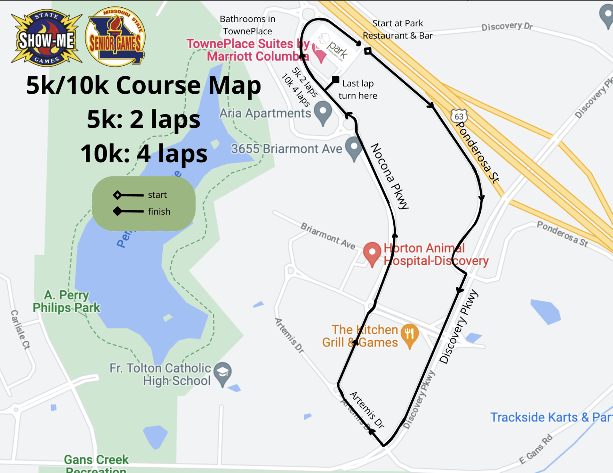Show-Me State Games Road Race/Race Walk course map