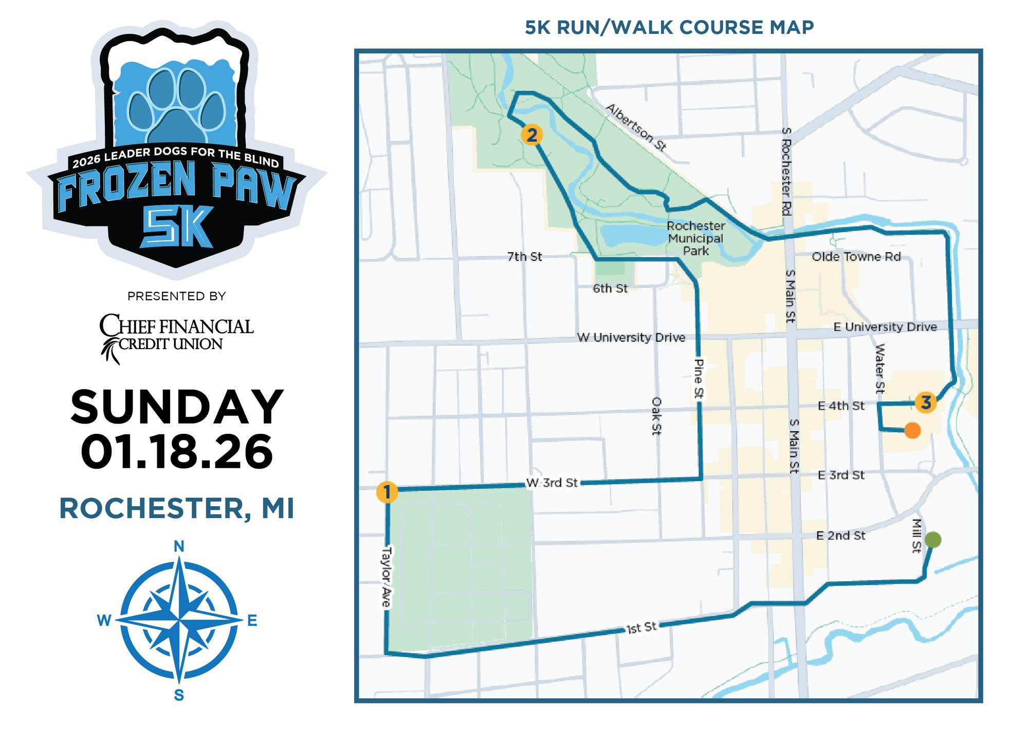 2026 Frozen Paw 5K presented by Chief Financial Credit Union course map